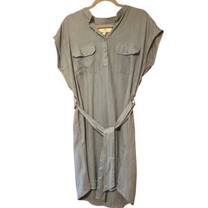 Thread + Supply Linen Blend Blue Belted Shirt Dress L